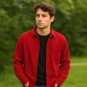 Newton Trading Co Corduroy Shirt Mens Sz L VTG 80s Red Button Front Long Sleeve